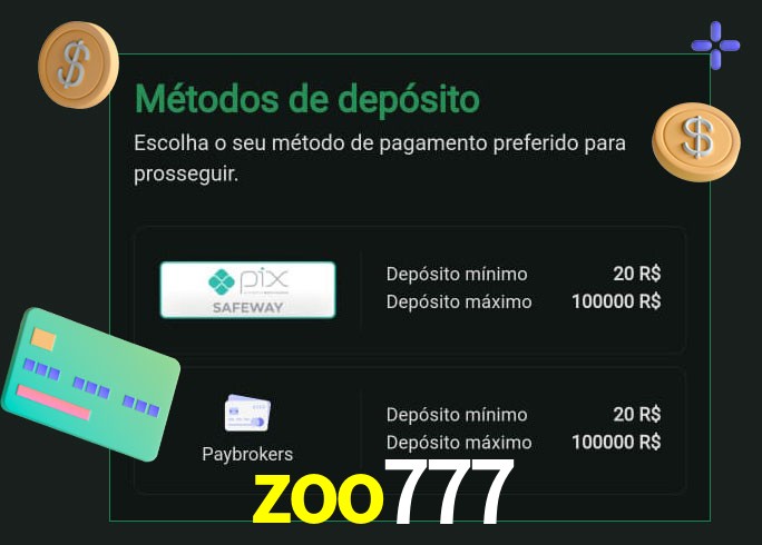 O cassino zoo777 oferece uma grande variedade de métodos de pagamento